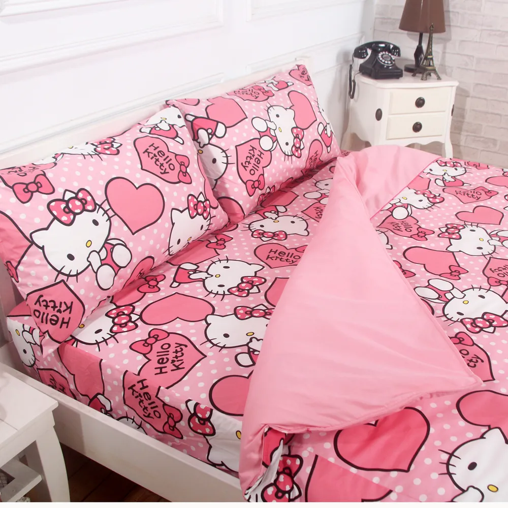 【寢城之戀】Hello Kitty 三件式兩用被床包組 粉紅佳人(單人/台灣製造)