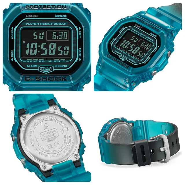 【CASIO 卡西歐】G-SHOCK 街頭潮流半透明藍牙電子手錶 畢業 禮物(DW-B5600G-2)