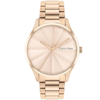 【Calvin Klein 凱文克萊】CK 太陽紋光璨鍊帶手錶-35mm/玫瑰金(CK25200231)