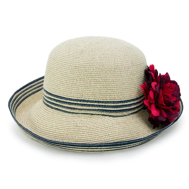 【Limehi】時尚造型草帽 沙灘遮陽帽 可折疊帽 翻邊圓帽(淺卡其 Lime-23-L)
