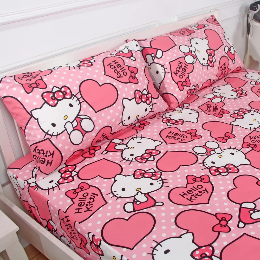 【寢城之戀】Hello Kitty 三件式枕套床包組 粉紅佳人(雙人/台灣製造)