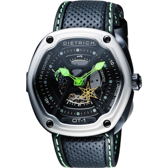 【DIETRICH】生化機械鏤空手錶-黑x綠指針/46mm(OT-1)