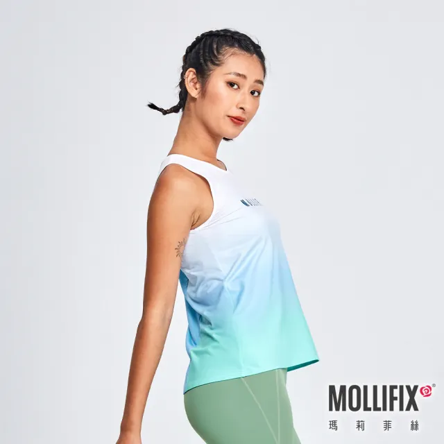 【Mollifix 瑪莉菲絲】涼感活力漸層背心、瑜珈上衣、瑜珈服(捲雲藍)