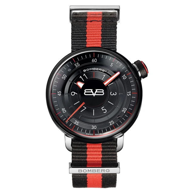 【BOMBERG】BB-01 石英系列 黑紅帆布帶錶款