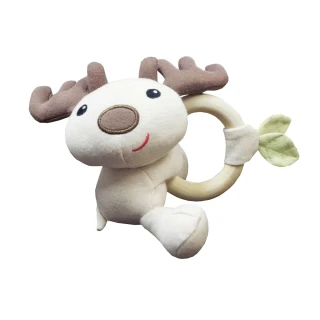 【Organic】有機麋鹿木環手握玩具 安撫玩具 有機棉(米咖)