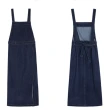 【MsMore】牛仔背帶裙寬鬆薄款休閒側邊開叉吊帶連身裙顯瘦長版洋裝#117880(藍)