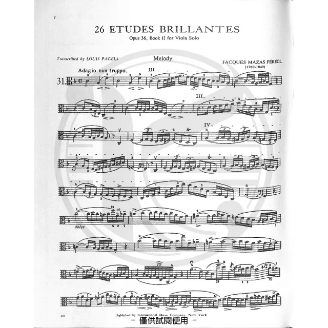 【Kaiyi Music 凱翊音樂】馬札斯：中提琴練習曲作品36第2冊 Mazas Etudes Brillantes Op.36 Book 2 Viola