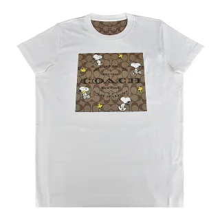 【COACH】COACH C字LOGO史努比搭緹花設計純棉短袖T恤(女款/白)