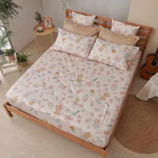 【戀家小舖】60支300織100%精梳棉 床包枕套組-和風花韻(加大)