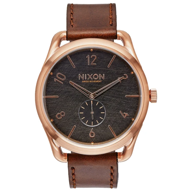 NIXON C45 LEATHER 跟隨自我潮流中性錶-玫瑰金框灰(A4651890)