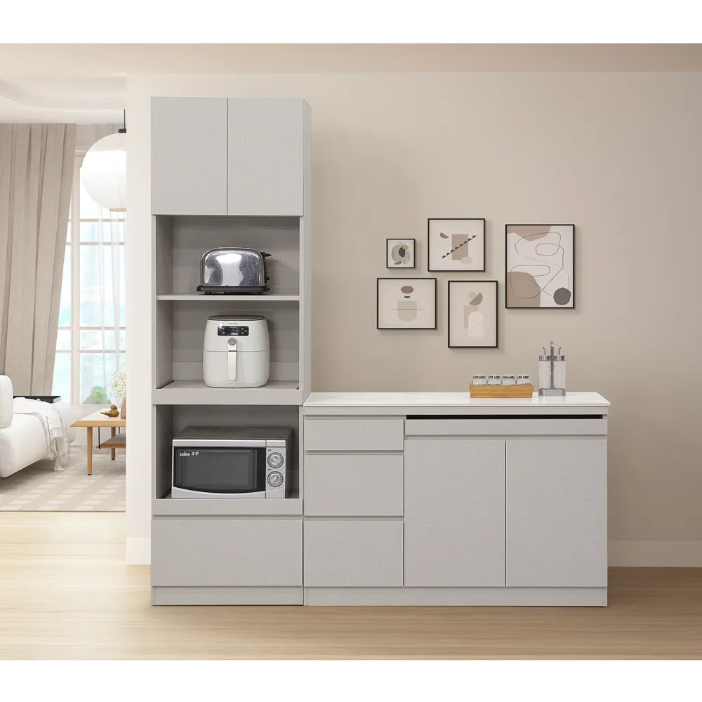 【直人木業】設計師款莫蘭迪布紋121公分廚櫃搭配60公分電器櫃