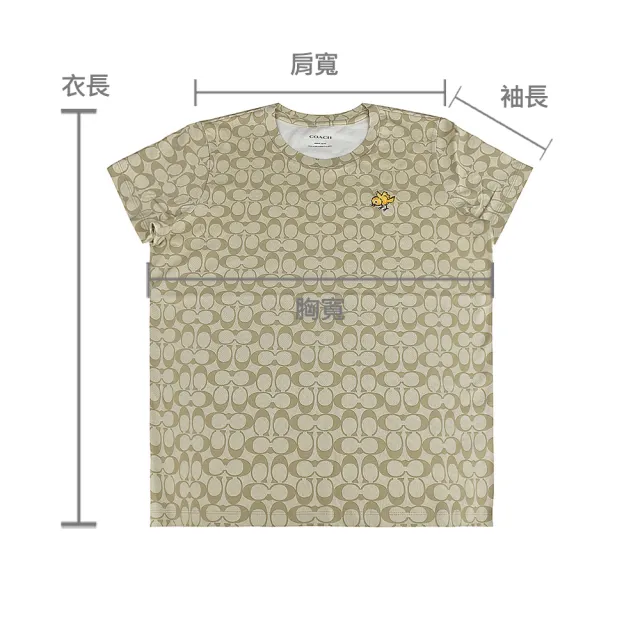 【COACH】COACH字母LOGO 印花搭小雞設計純棉短袖T恤(女款/卡其)