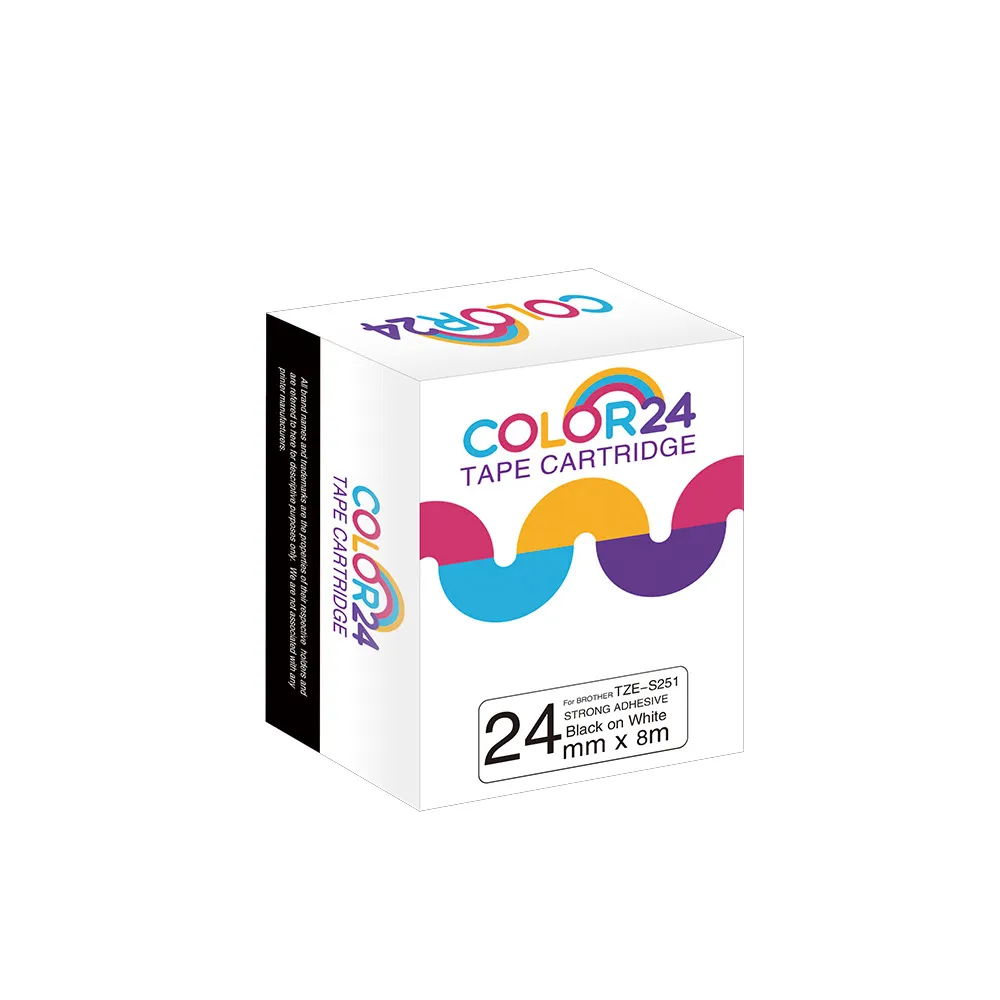 【Color24】for Brother TZ-S251 / TZE-S251  高黏性系列白底黑字 副廠 相容標籤帶_寬度24mm(適用 PT-P700)