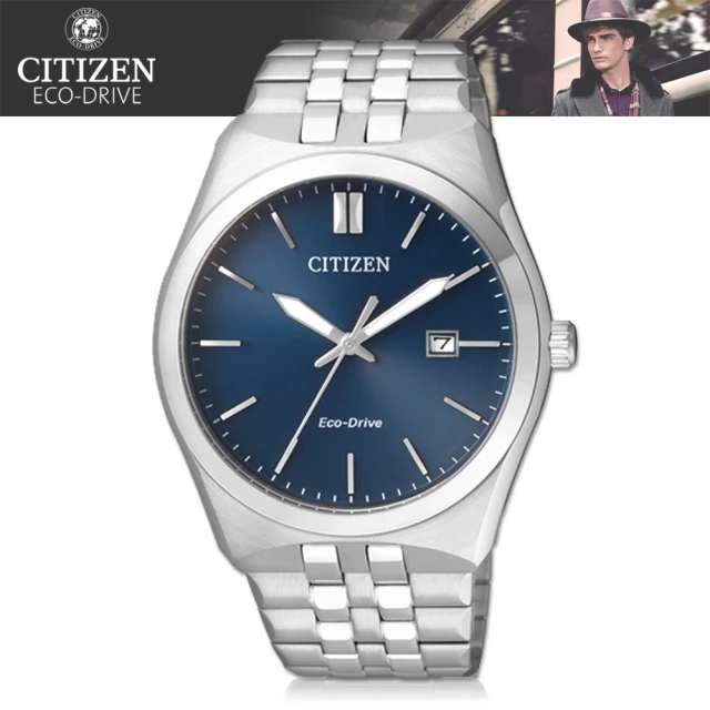 CITIZEN 星辰 三眼光動能紳士不鏽鋼時尚腕錶 藍面 4