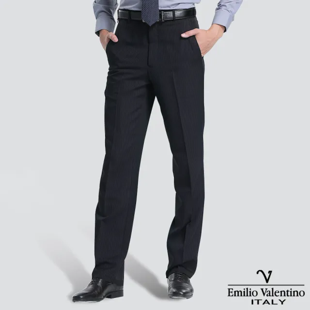 【Emilio Valentino 范倫提諾】保暖條紋平面西裝褲(丈青)