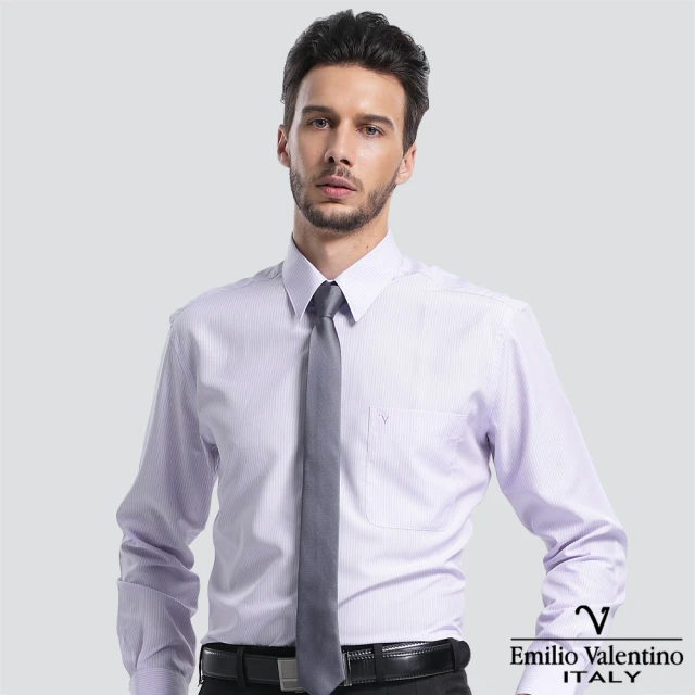 【Emilio Valentino 范倫提諾】保暖條紋長袖襯衫(紫)