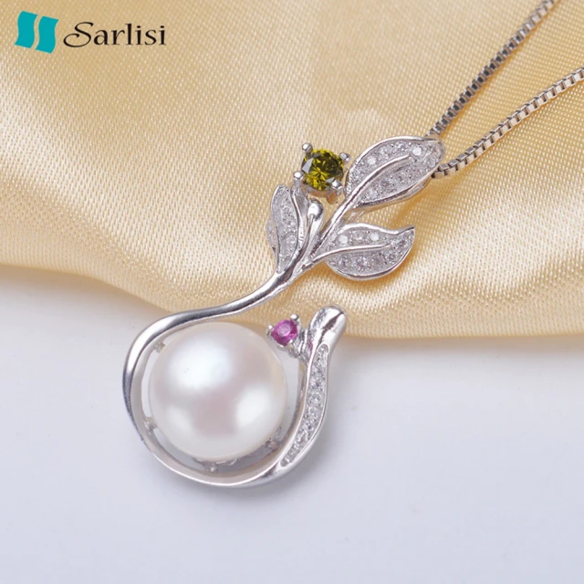 【Sarlisi】落葉純銀晶鑽珍珠項鍊(白色、紫色、粉色)