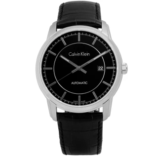 【Calvin Klein】Infinite 卓越自信質感機械皮革腕錶 黑色 42mm(K5S341C1)