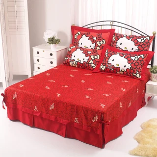 【享夢城堡】精梳棉雙人床包兩用被套四件組(HELLO KITTY 我的RIBBON時尚-紅)