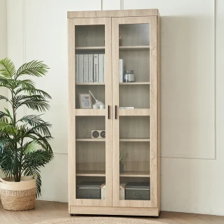 【H&D 東稻家居】木框玻璃門書櫃2色-DIY自行組裝(櫃子 書櫃 櫃)