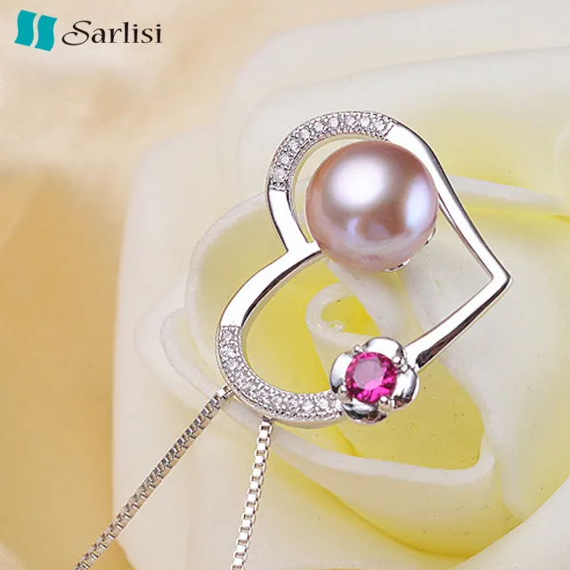 【Sarlisi】浪漫愛心晶鑽珍珠項鍊(白色、粉色、紫色)