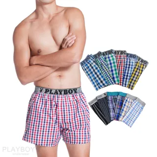 【PLAYBOY】4件組舒適LOGO織帶五片式平口褲-速(經典格紋/五片式/四角褲/男內褲)