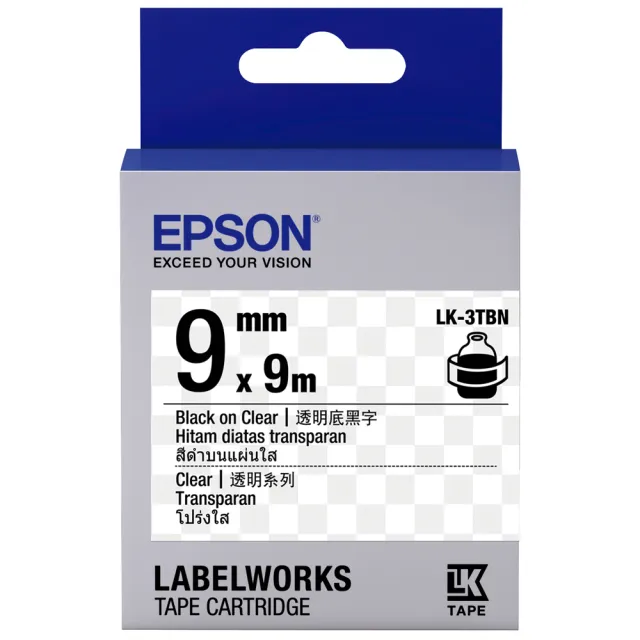 【EPSON】標籤帶 透明底 一般型 黑字/9mm(LK-3TBN)
