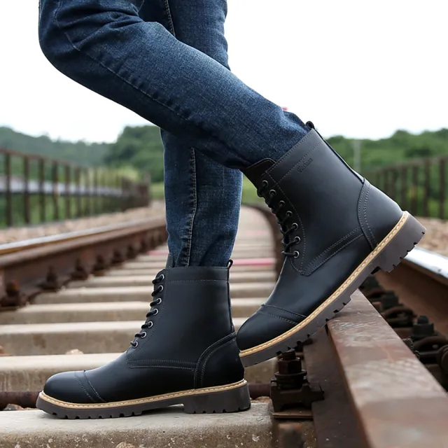 【Adonis】真皮馬丁靴/真皮復古經典時尚工裝率性馬丁靴-男鞋(黑)