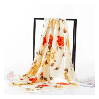【Sukie】油畫絲巾 玫瑰絲巾/油畫玫瑰花朵90X90絲巾 大方巾(5色任選)