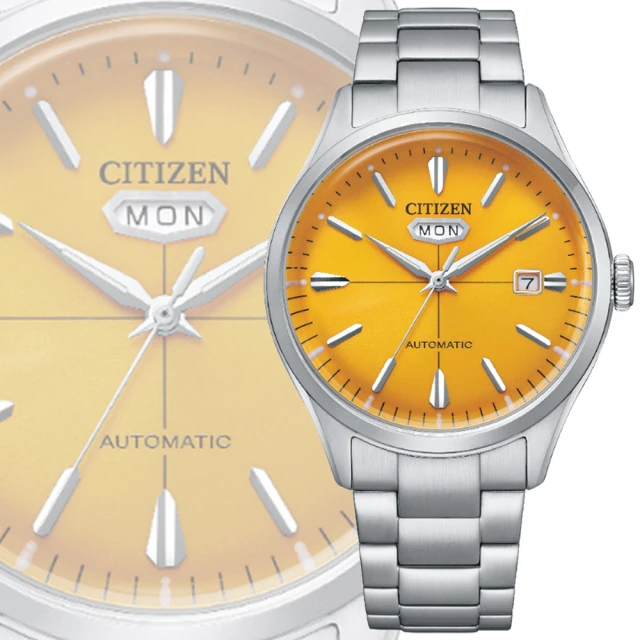 CITIZEN 星辰 Mechanical 朝日C7 經典潮男自動上鍊機械錶-黃40.2mm(NH8391-51Z 防水50米)