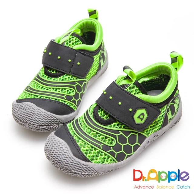 【Dr. Apple 機能童鞋】出清特賣x帥氣LOGO懷舊印刷透氣中童鞋(綠)