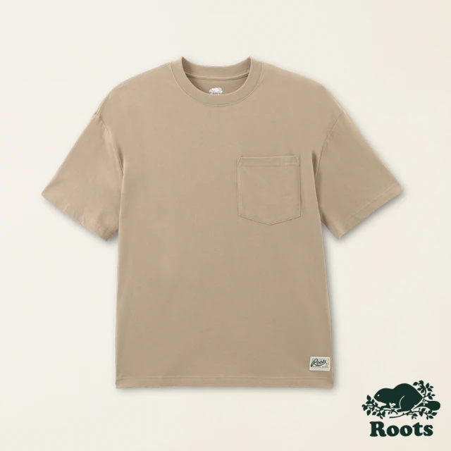 【Roots】Roots男裝-城市悠遊系列 經典LOGO有機棉短袖T恤(棕色)