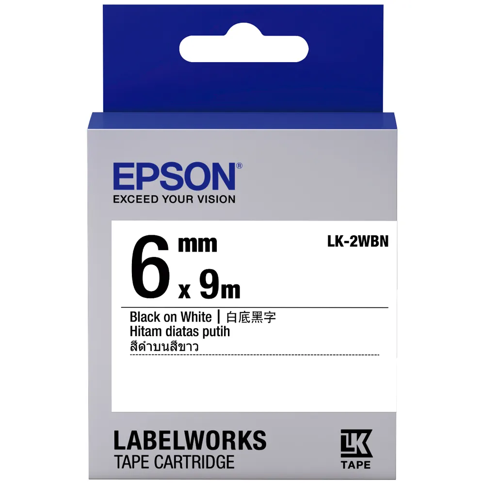 【EPSON】標籤帶 白底黑字/6mm(LK-2WBN)