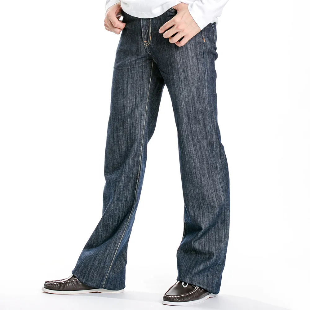 【BOBSON】植絨貼合布直筒褲(藍1729-52)
