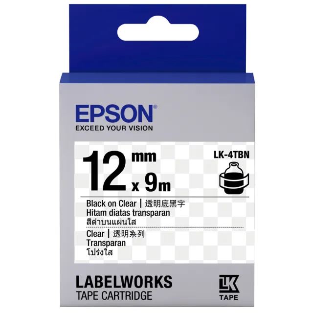 【EPSON】標籤帶 透明底 一般型 黑字/12mm(LK-4TBN)