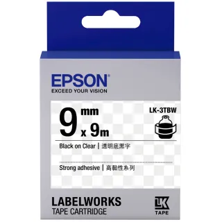 【EPSON】標籤帶 透明底 高黏性 黑字/9mm(LK-3TBW)