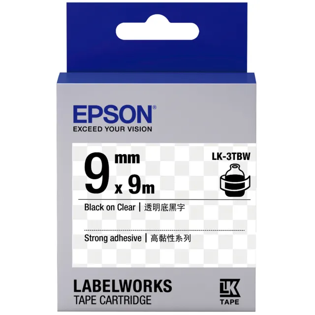【EPSON】標籤帶 透明底 高黏性 黑字/9mm(LK-3TBW)