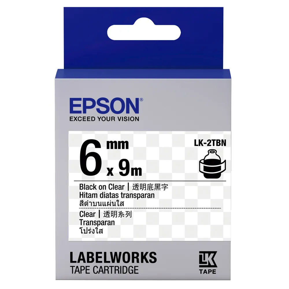 【EPSON】標籤帶 透明底黑字/6mm(LK-2TBN)