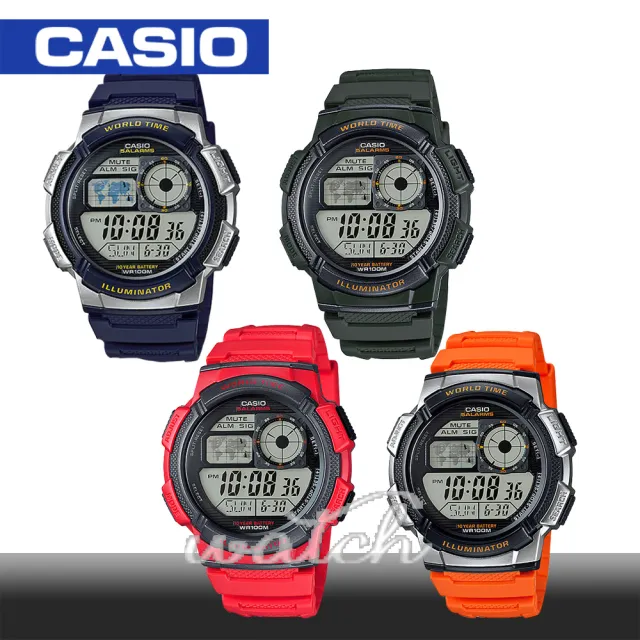 【CASIO 卡西歐】新色發表-亮麗運動錶_中性錶_防水_世界時間(AE-1000W)