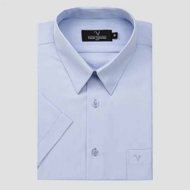 【Emilio Valentino 范倫提諾】吸濕排汗條紋短袖襯衫(藍)