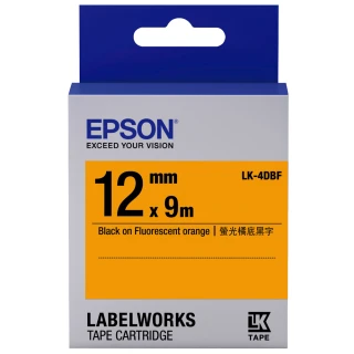 【EPSON】標籤帶 螢光橘底黑字/12mm(LK-4DBF)