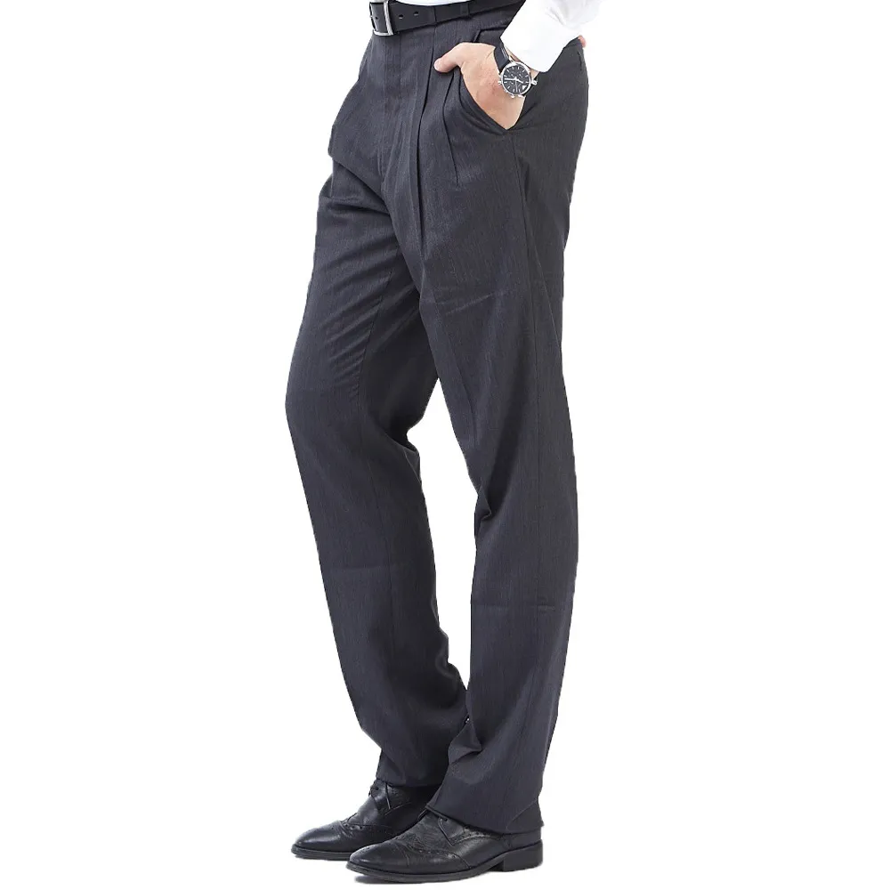 【NST Jeans】大尺碼 羊毛 經典灰色雨絲紋 男打摺西裝褲-中高腰寬版(002-8751)