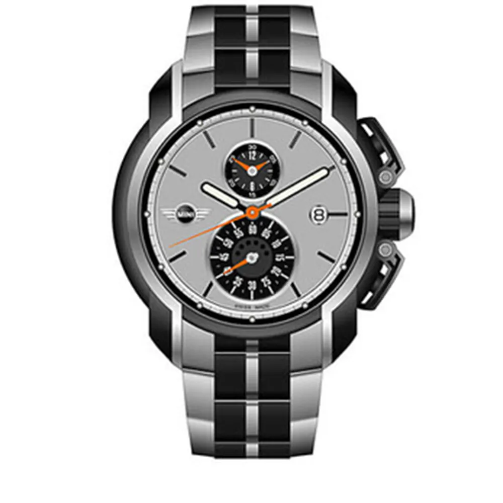 【MINI Swiss Watches】簡約英倫風範運動計時鋼帶腕錶-黑x灰(MINI-34)