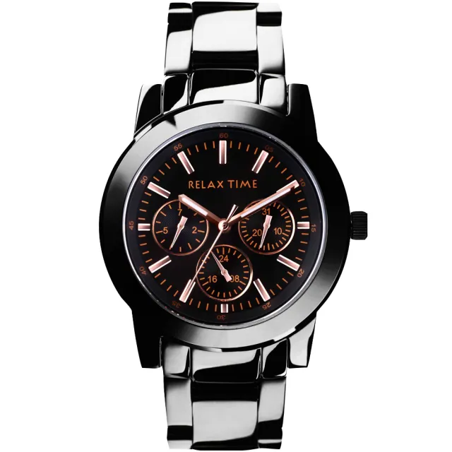 【Relax Time】時尚達人日曆顯示手錶-/IP黑x玫塊金時標/42mm 畢業禮物(R0800-16-10X)