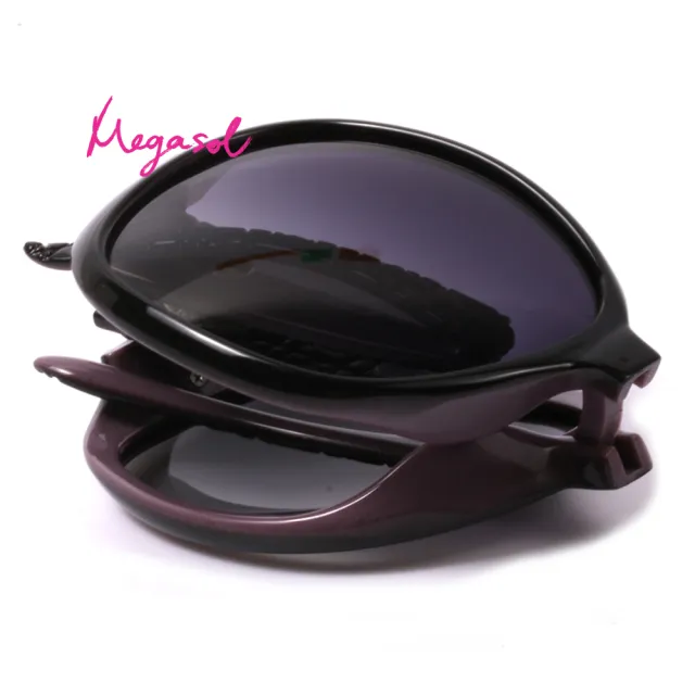 【MEGASOL】寶麗萊UV400摺疊偏光太陽眼鏡(晶鑽款超值2套MS6214Z-2)