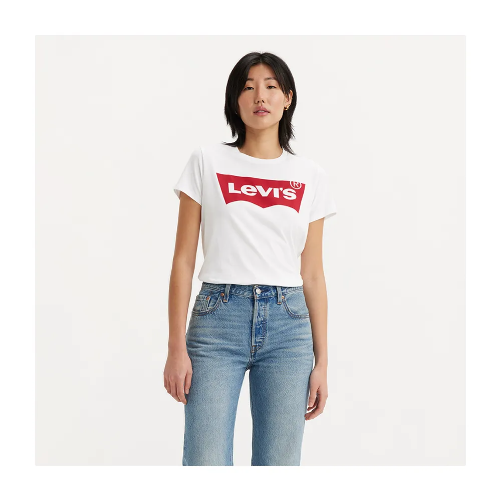 【LEVIS 官方旗艦】Levis 女款 短袖T恤 / 經典Logo / 修身版型 白 熱賣單品 17369-0053