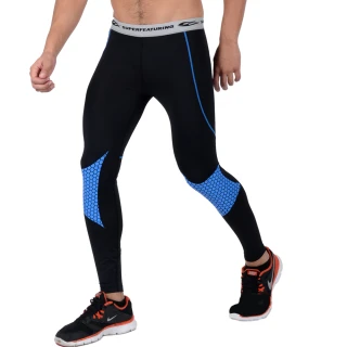 【SUPERFEATURING】專業跑步 三鐵 Hicolor鱗紋運動壓縮緊身褲(亮藍)