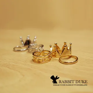 【RD 兔子公爵】經典歐美風格 個性三件組皇冠圖騰素面線戒設計式戒指
