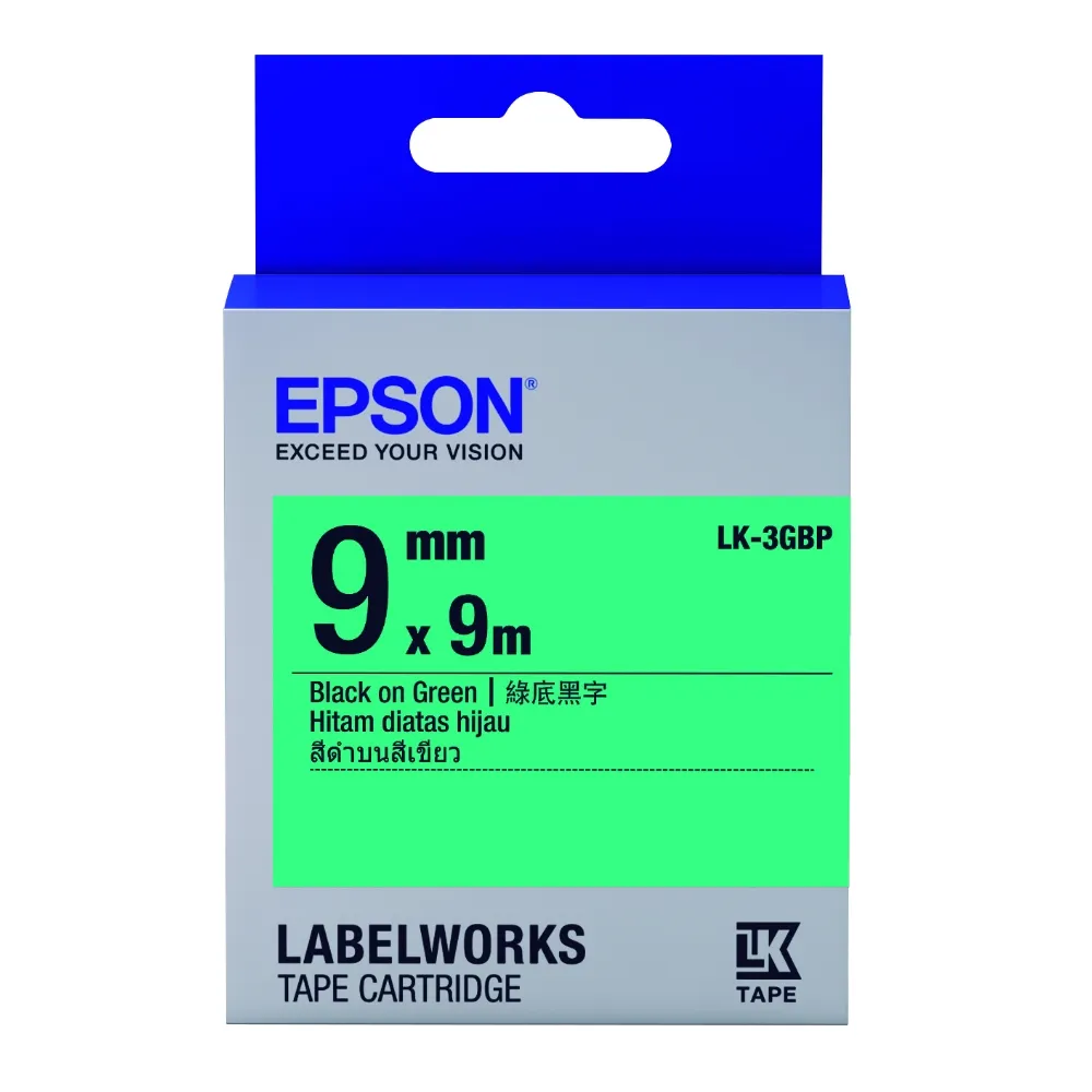 【EPSON】標籤帶 綠底黑字/9mm(LK-3GBP)