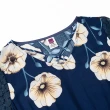 【ILEY 伊蕾】花卉印花拼接蕾絲袖縲縈洋裝(深藍色；M-XL；1232077446)